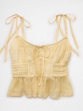 American Eagle Outfitters Yellow Checkered Peplum Blouse